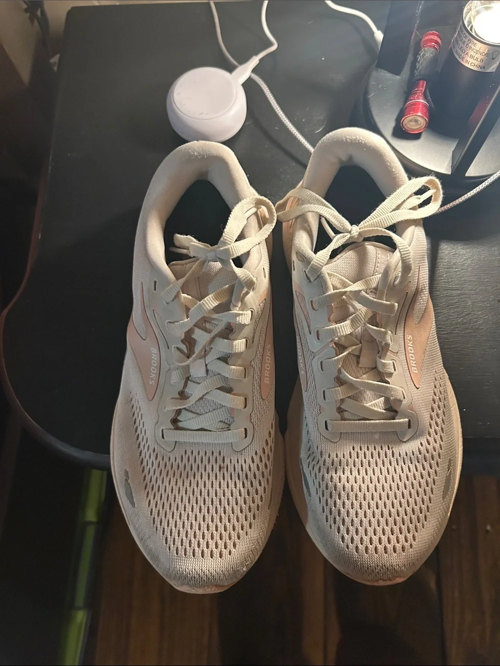 Brooks Women's Running Sneakers in Cream with Pink Accents